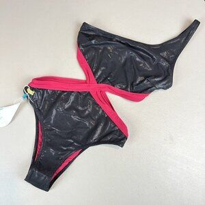 Wet Swimwear Solace One‎ Piece Swimsuit Cutouts Black Magenta Small NWT